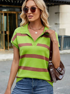 Striped Johnny Collar Cap Sleeve Sweater (10)