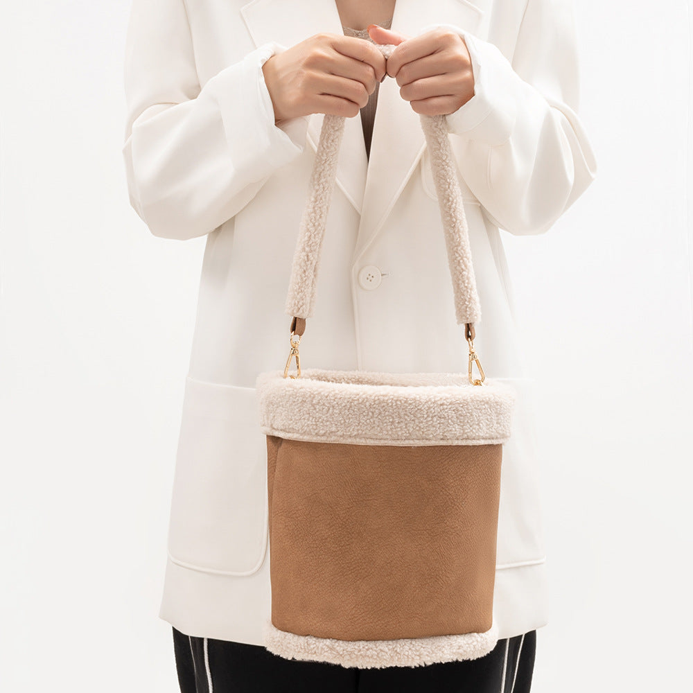 Autumn Winter Plush Pu Leather Bucket Bag photo 3