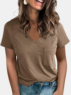 Pocketed V-neck Short Sleeve T-shirt (15)