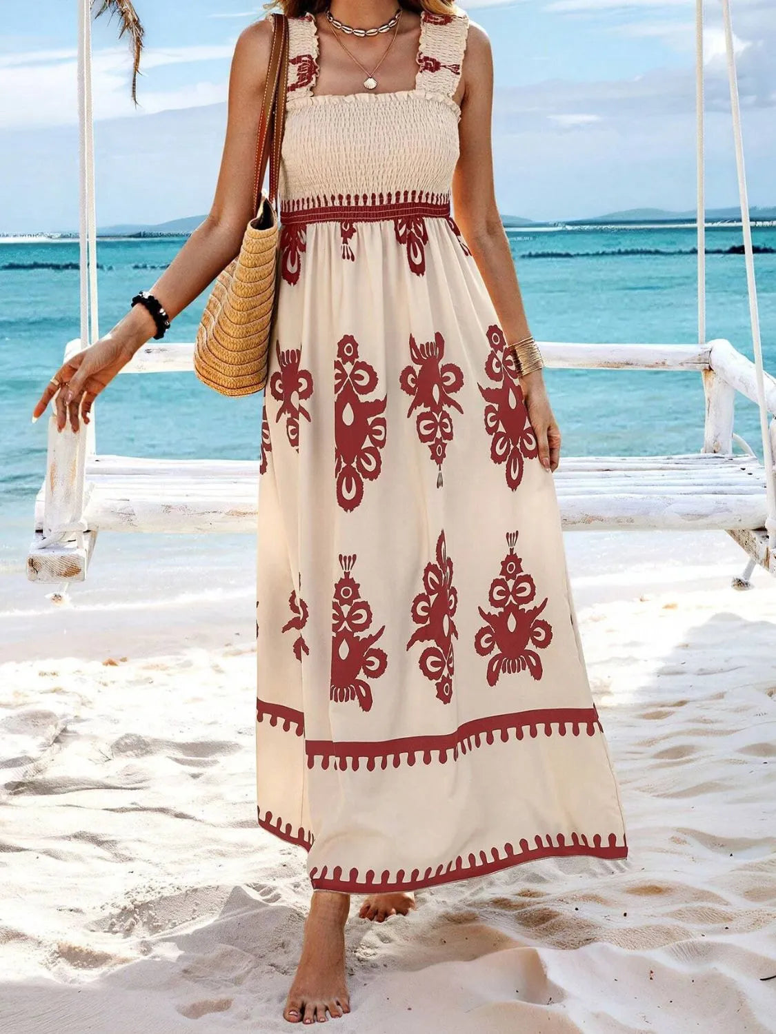 Smocked Printed Wide Strap Maxi Dress (29)