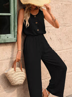 Sleeveless Button-front Wide Leg Jumpsuit (4)