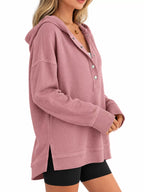 Full Size Snap Button Placket Dropped Shoulder Hoodie Plus (7)