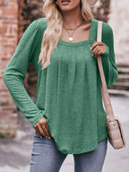 Pleated Square Neck Long Sleeve T-shirt (20)