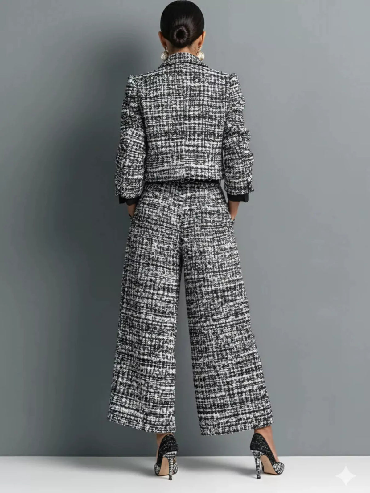 Tweed Cropped Jacket Wide-leg Pants Set (2)