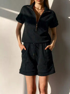 Half Zip Short Sleeve Top Shorts Set (8)