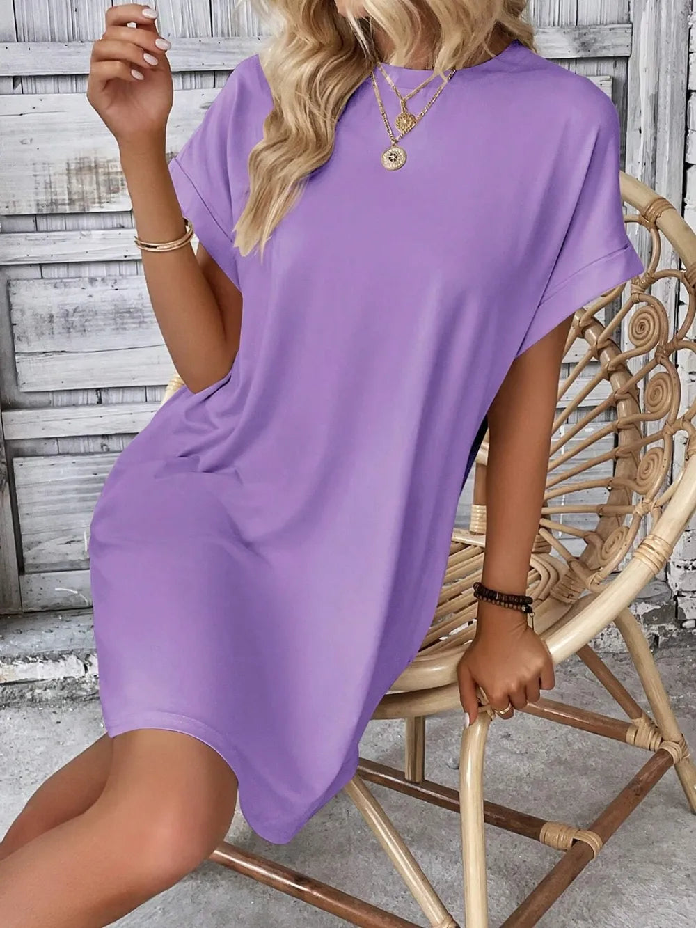 Round Neck Short Sleeve Mini Dress (18)