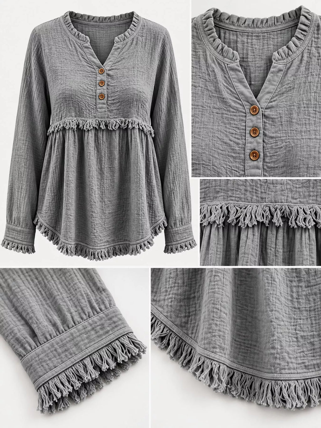 Full Size Frayed Hem Button Detail Blouse Plus (20)