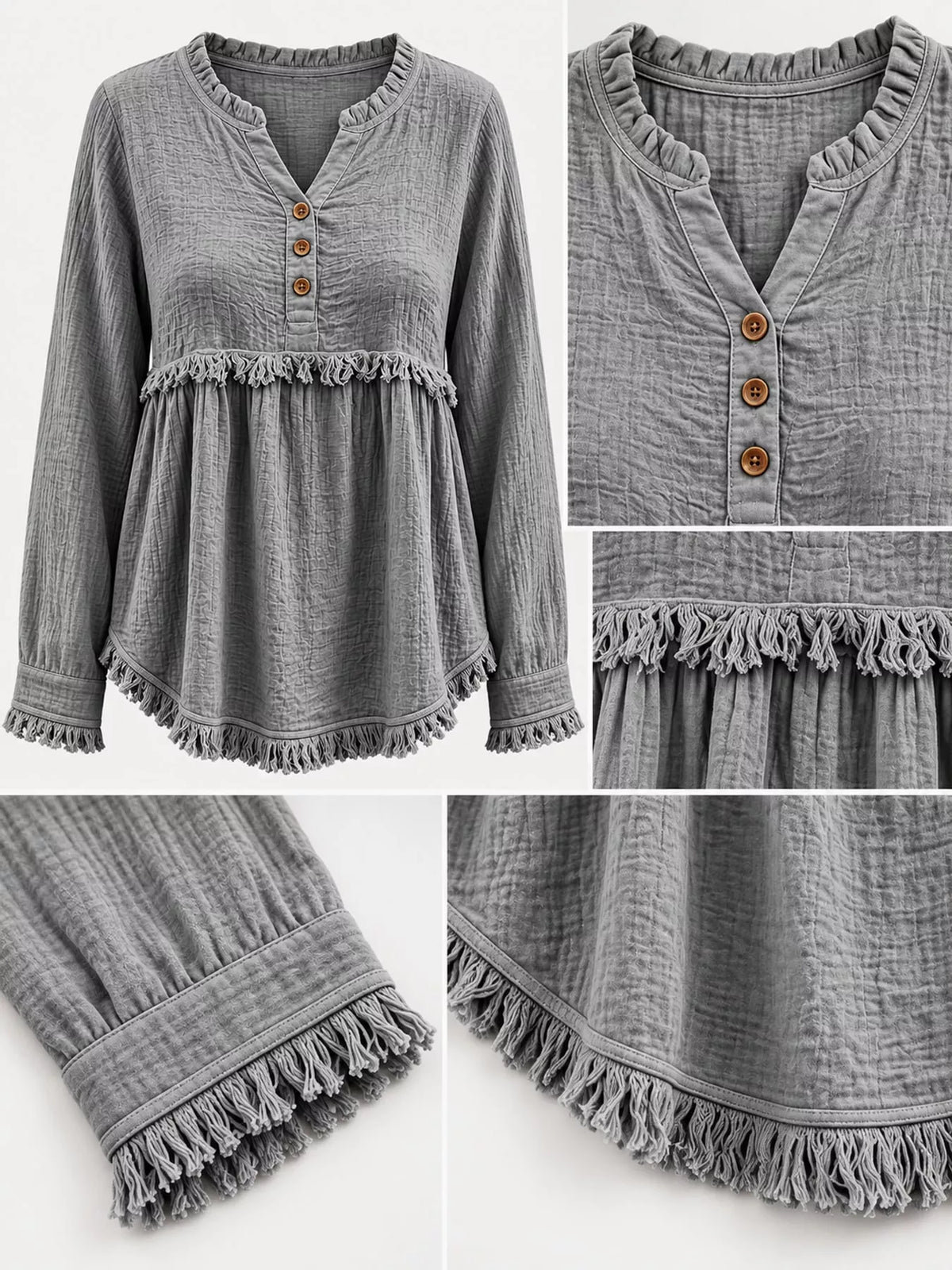 Full Size Frayed Hem Button Detail Blouse Plus (20)