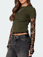 Lace Sleeve Fitted T-shirt (8)