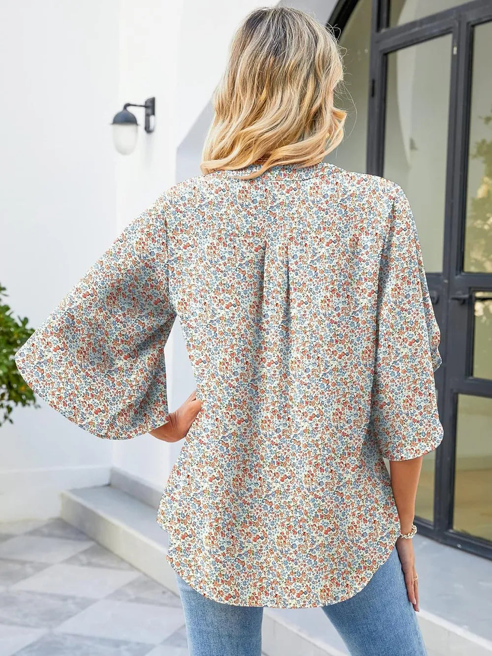 Printed Notched Half Sleeve Blouse (20)