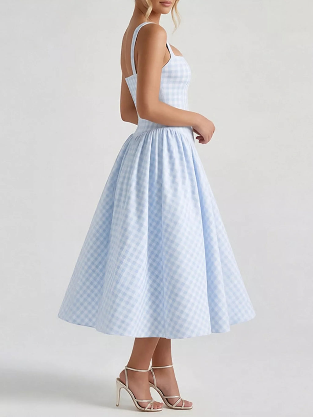 Full Size Plaid Square Neckline Midi Dress Plus (8)