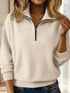 Full Size Half Zip Dropped Shoulder Sweater Plus