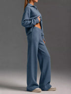 Polo Collar Top Wide-leg Pants Set (18)