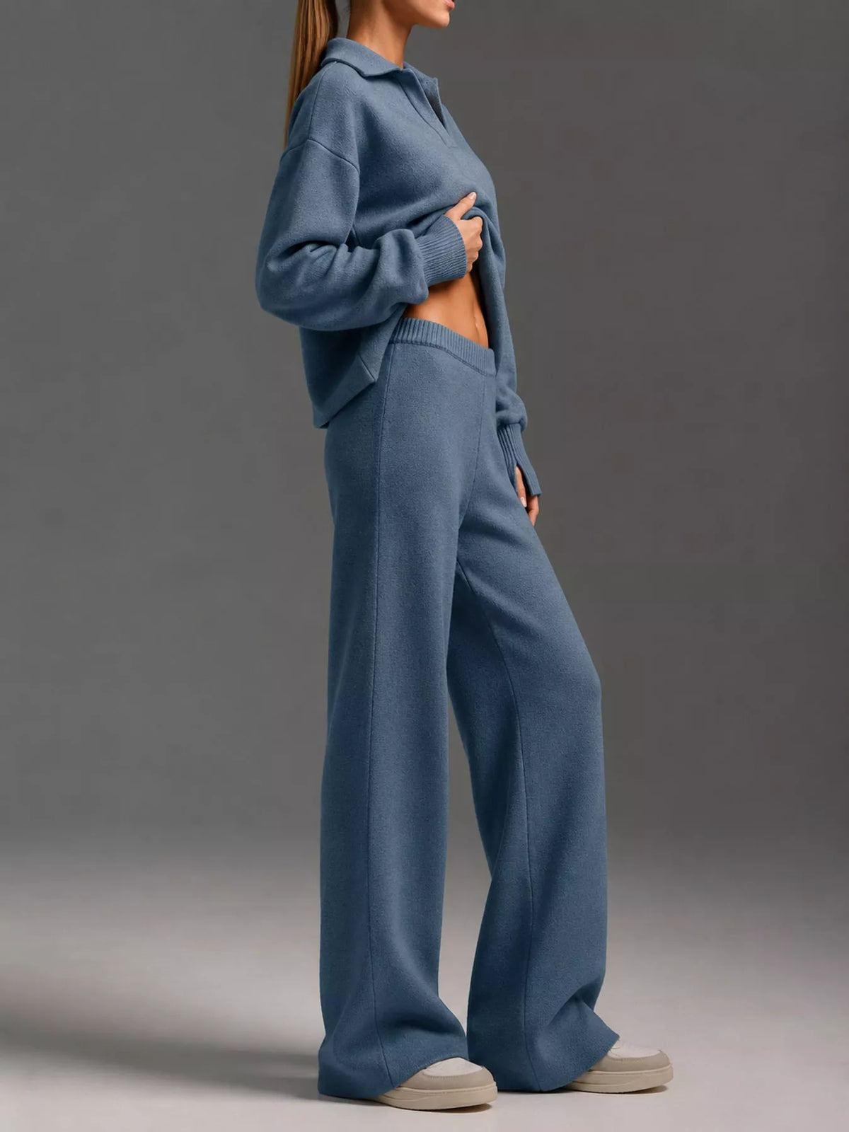 Polo Collar Top Wide-leg Pants Set (18)