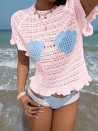 Openwork Ruffled Hem Knit Top (8)