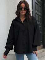Button Up Dropped Shoulder Lantern Sleeve Shirt (14)