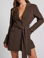 Lapel Collar Tie Waist Blazer (14)