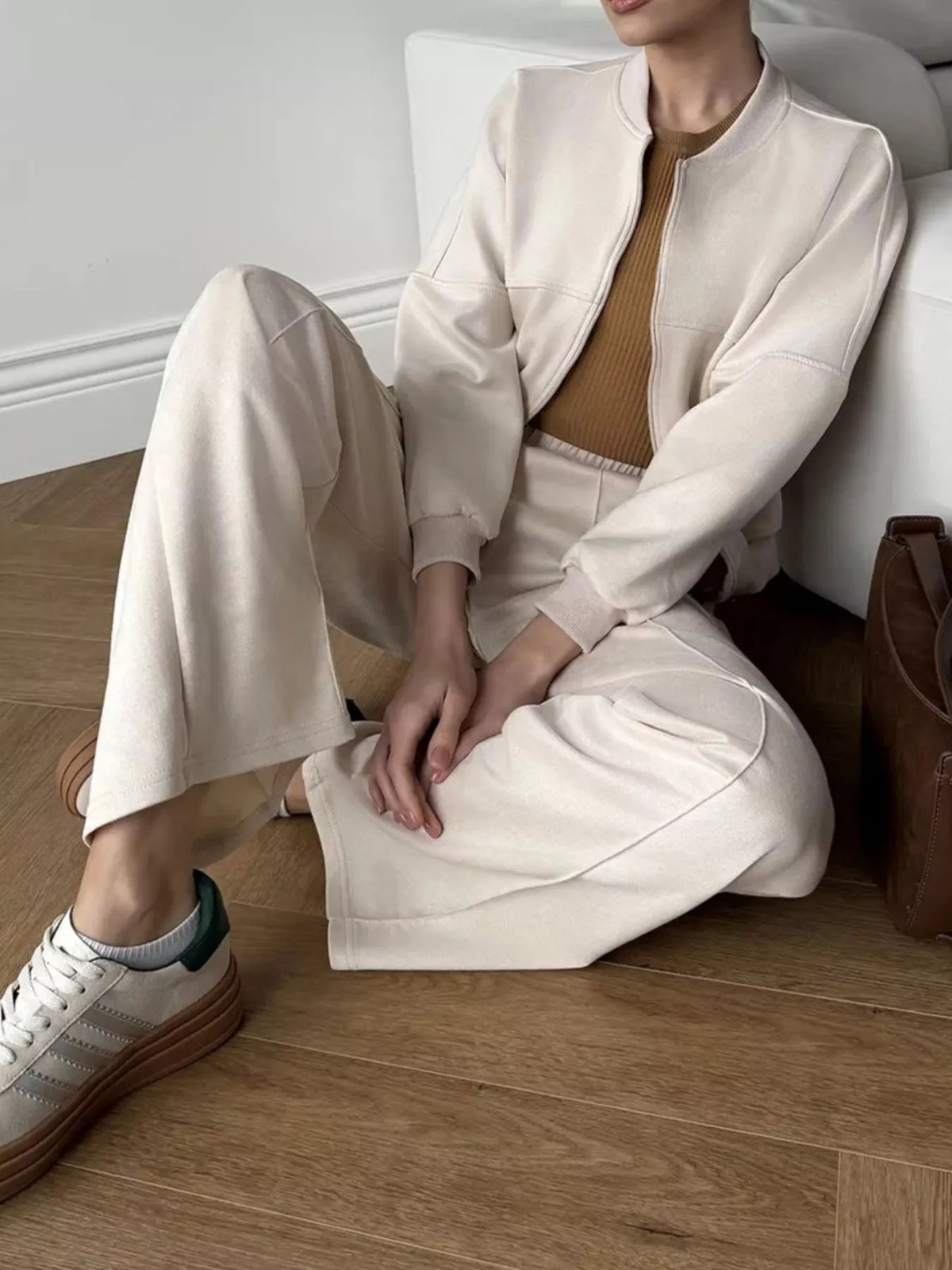Zip Up Sweatshirt Wide-leg Pants Set (6)
