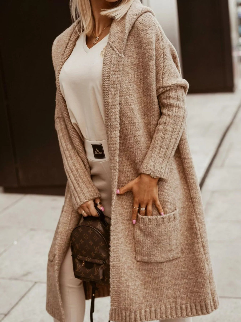 Full Size Hooded Knit Open Front Cardigan Plus (3)