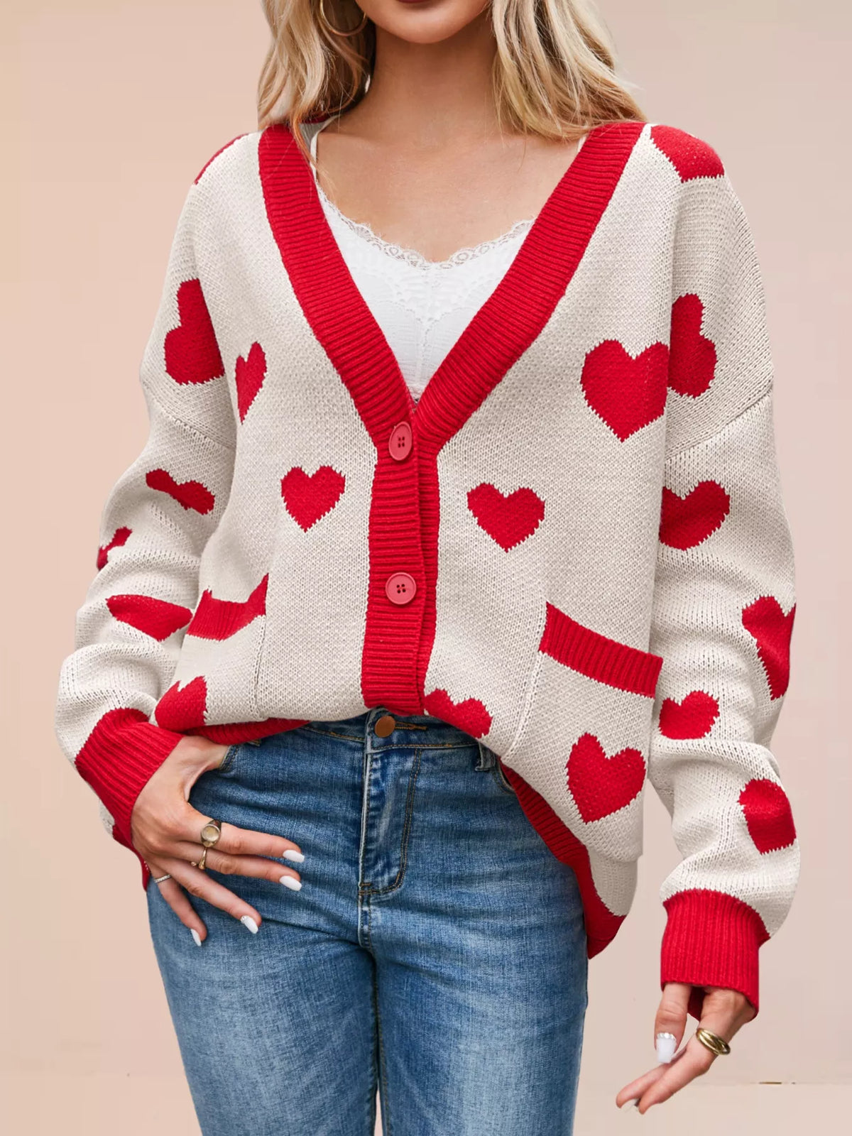Heart Pattern Button-up Knit Cardigan (9)