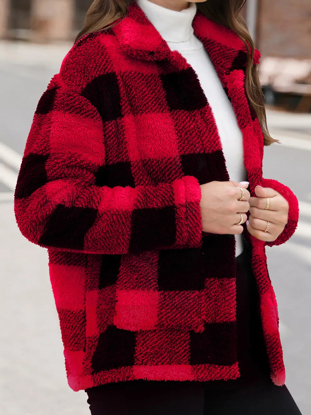 Button Up Drop Shoulder Fuzzy Jacket (3)