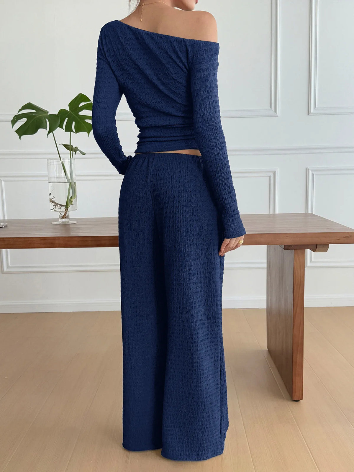 One Shoulder Long Sleeve Top Pants Set (12)