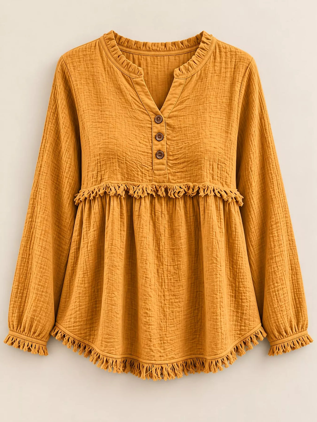 Full Size Frayed Hem Button Detail Blouse Plus (14)