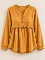 Full Size Frayed Hem Button Detail Blouse Plus (14)
