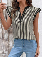 Striped Ruffle Sleeve Blouse (2)