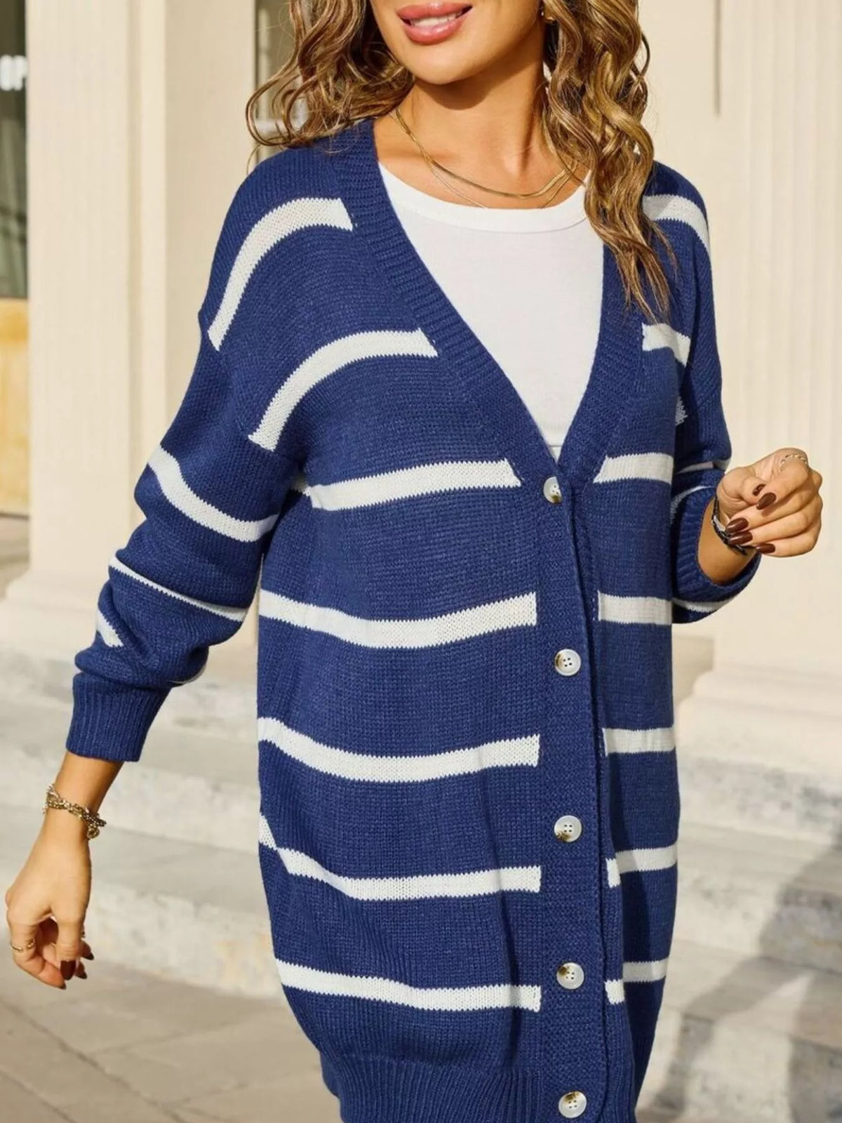 Striped Button-down Knit Cardigan (5)