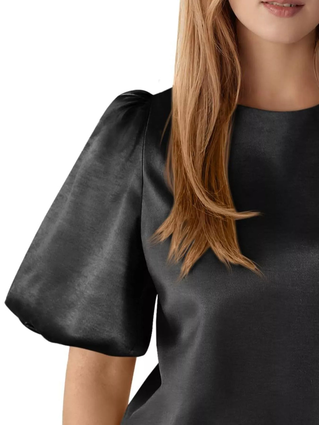 Round Neck Puff Sleeve Satin Top (17)