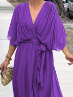 Full Size Flowy Tie Front Midi Dress Flutter Sleeves Plus (17)