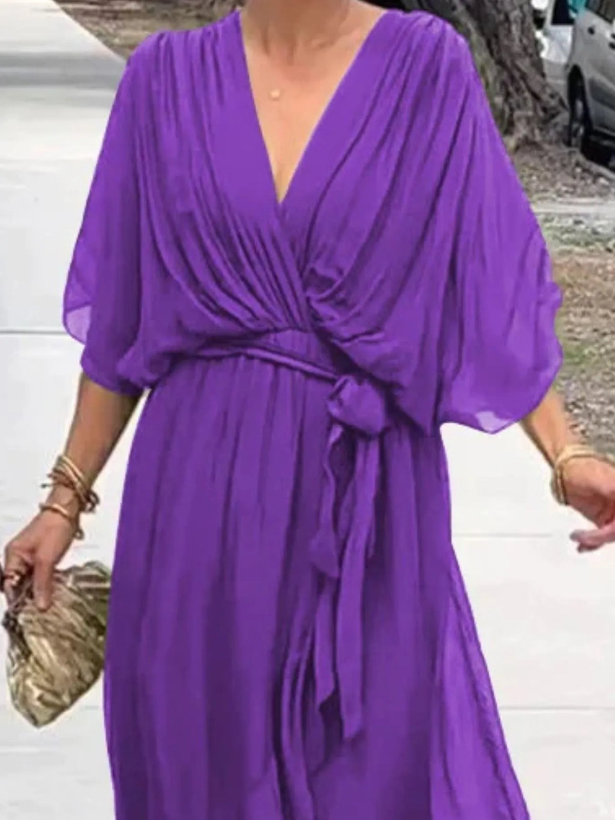 Full Size Flowy Tie Front Midi Dress Flutter Sleeves Plus (17)