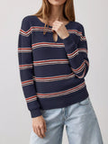 Striped Ribbed Knit Top Keyhole Neckline