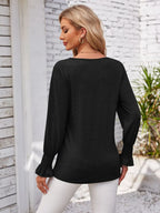 Smocked V-neck Long Sleeve Blouse (12)
