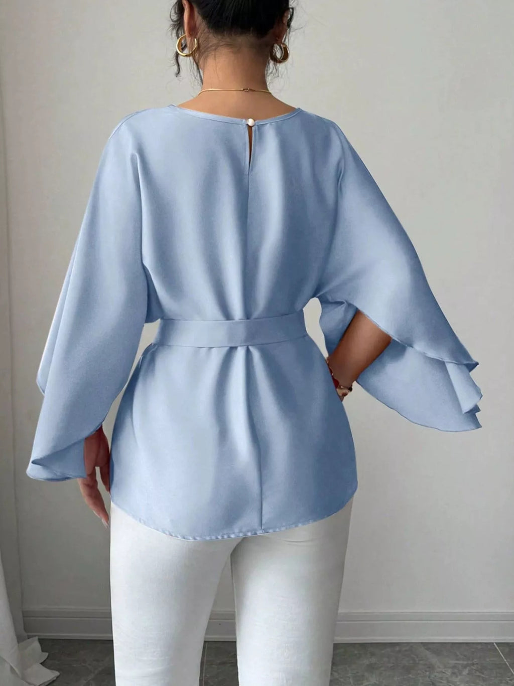 Batwing Sleeve Belted Blouse (5)