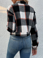 Plaid Button Up Drop Shoulder Cropped Jacket (7)