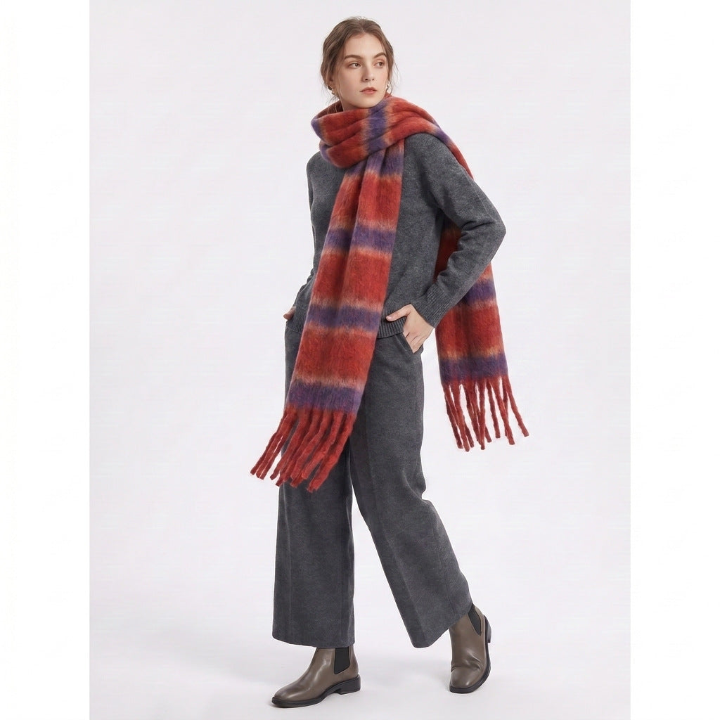 Cashmere-like Loop Yarn Chunky Ribbed Striped Scarf photo 2