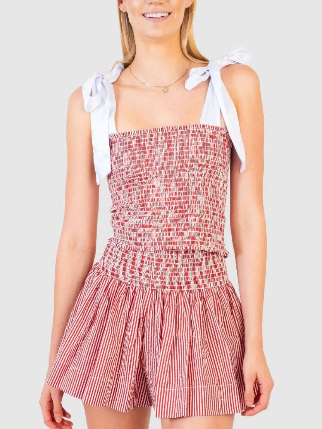 Smocked Tie Shoulder Cami Shorts Set (10)