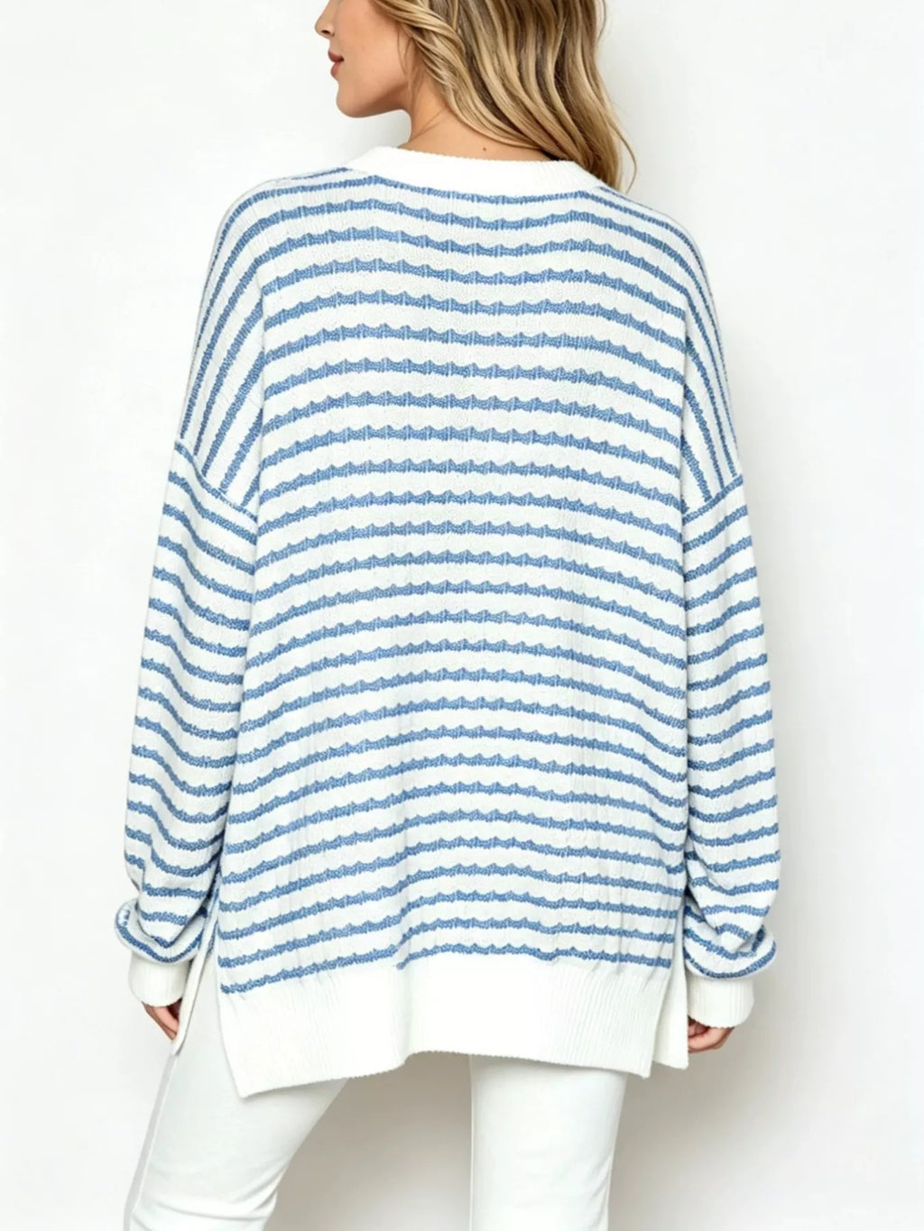 Oversized Striped Crew Neck Sweatshirt (2)