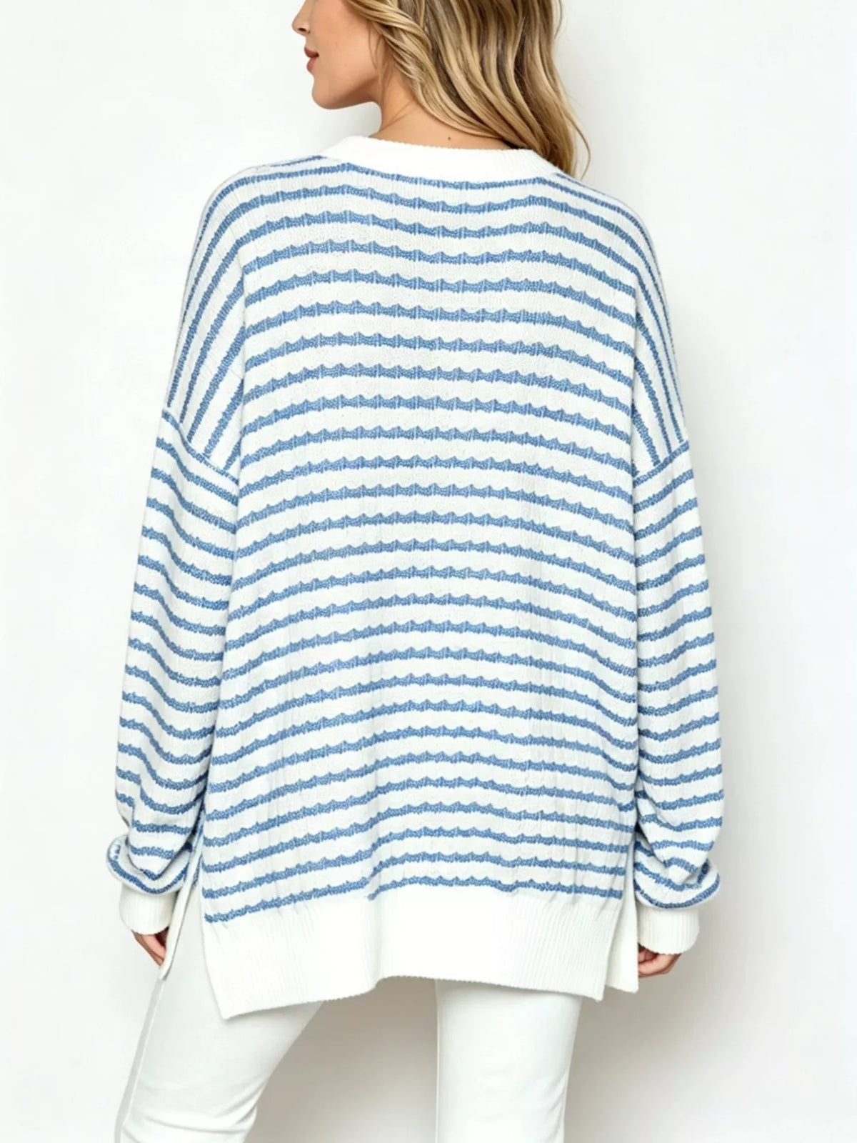 Oversized Striped Crew Neck Sweatshirt (2)