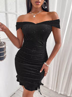 Sparkly Velvet Off-shoulder Ruched Bodycon Dress (9)