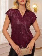 Sequin Notched Cap Sleeve Blouse (19)
