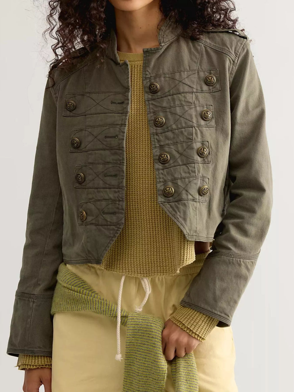 Decorative Button Cropped Jacket (8)