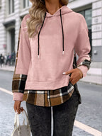 Plaid Drawstring Long Sleeve Hoodie (18)