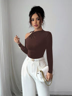 Cutout One-shoulder Long Sleeve T-shirt (6)