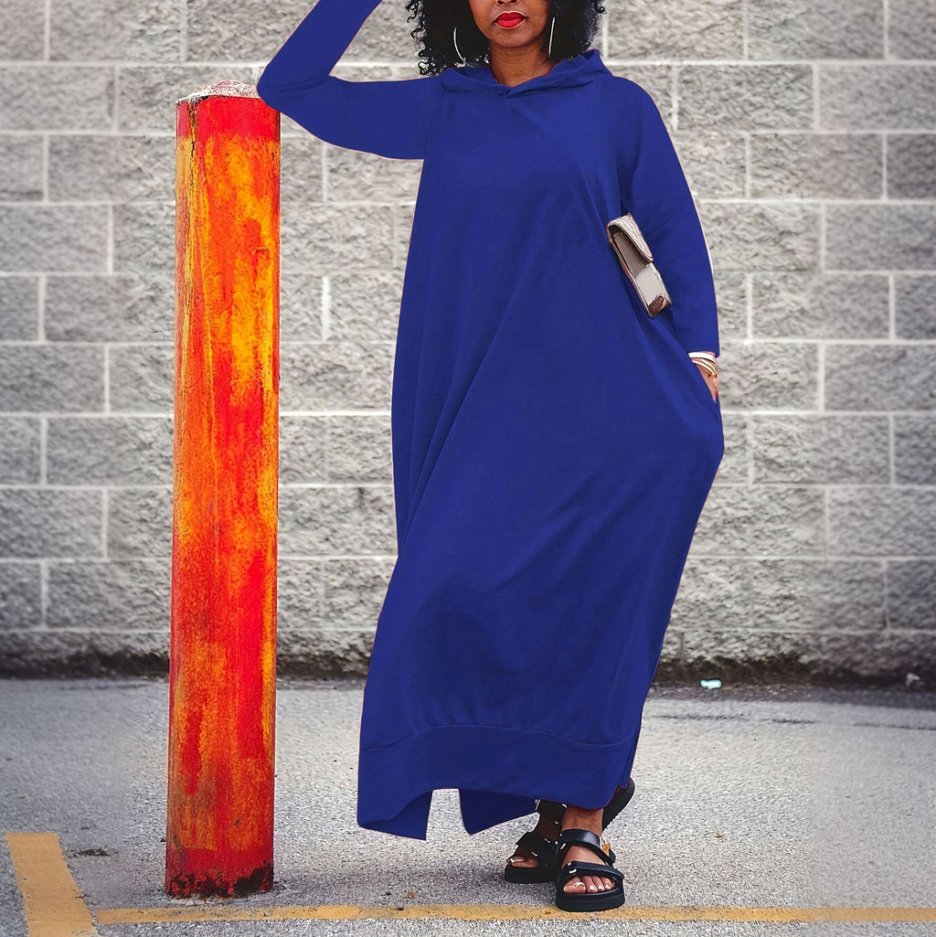 Casual Solid-color Hooded Long-sleeve Dress photo 3