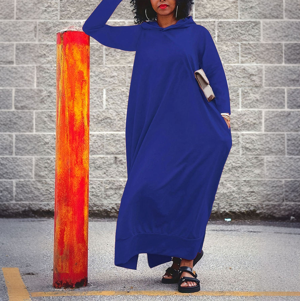 Casual Solid-color Hooded Long-sleeve Dress photo 3