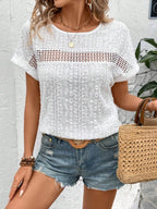 Eyelet Round Neck Short Sleeve Top (2)