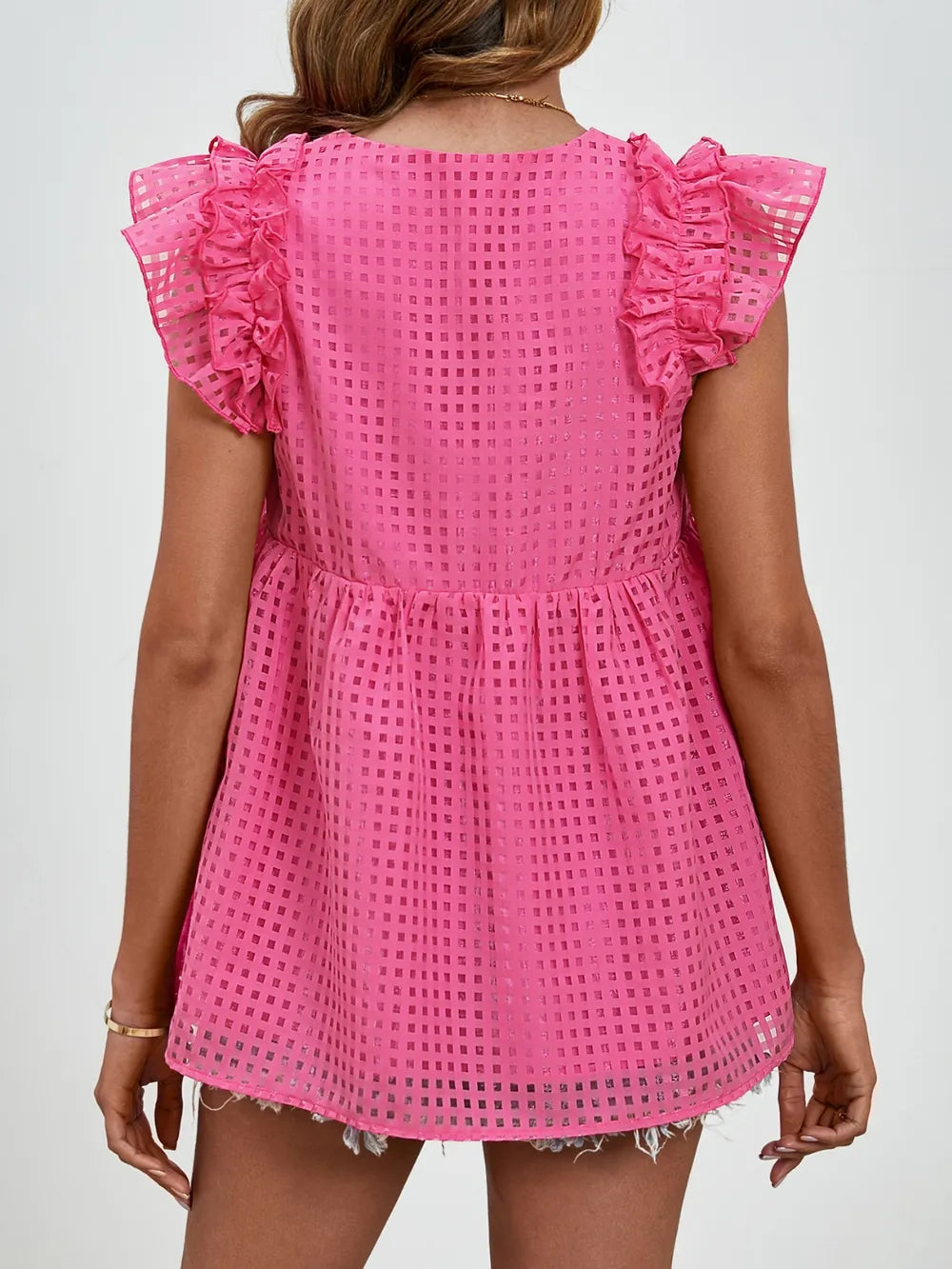 Ruched V-neck Cap Sleeve Blouse (21)